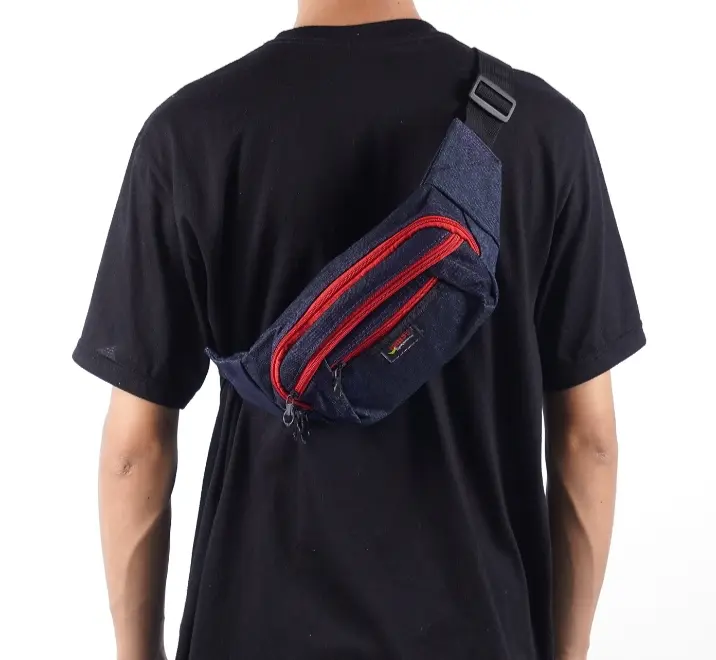 tas pinggang tas selempang pria wanita bahan jeans 1