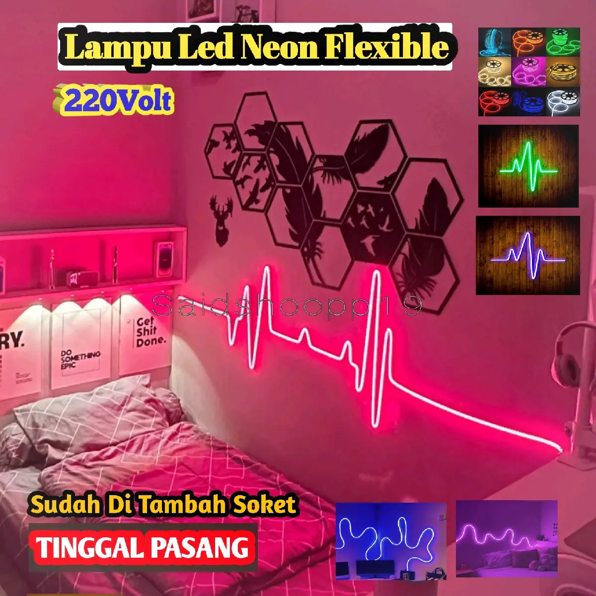 paket Lampu Hias Detak Jantung 1.2.3.4.5 Meter Lampu Led Neon Flex220volt Sudah di pasang soket
