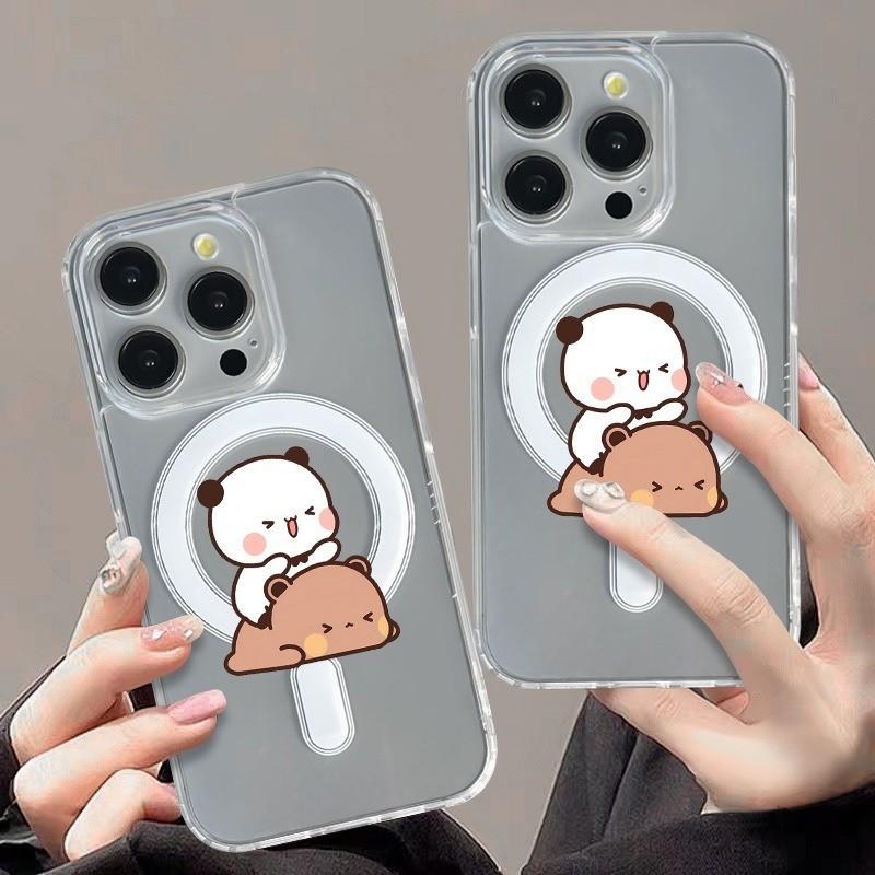 Ốp lưng điện thoại trong suốt, có nam châm, hình gấu ngộ nghĩnh, thiết kế sáng tạo, có thể tùy chỉnh theo yêu cầu, dành cho iPhone 18 Pro Max, 17 Pro, 16 Plus, 15, 14 Pro Max, 13 Pro, 18, 12 Pro Max, 11 Pro, có khả năng chống sốc.