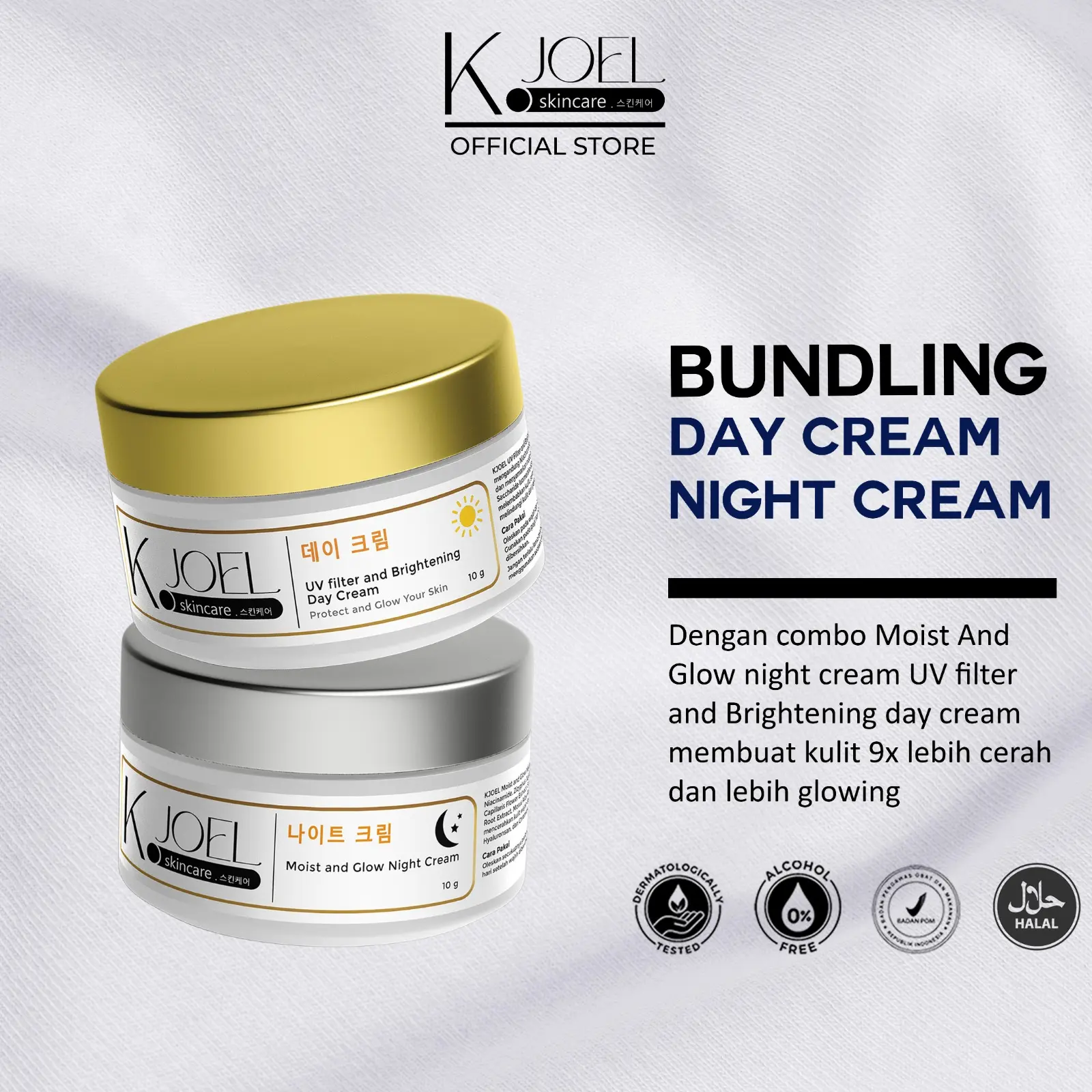 A. KJOEL - Paket Bundling Kjoel UV Filter & Brigtening Day Cream + Moist & Glow Night Cream