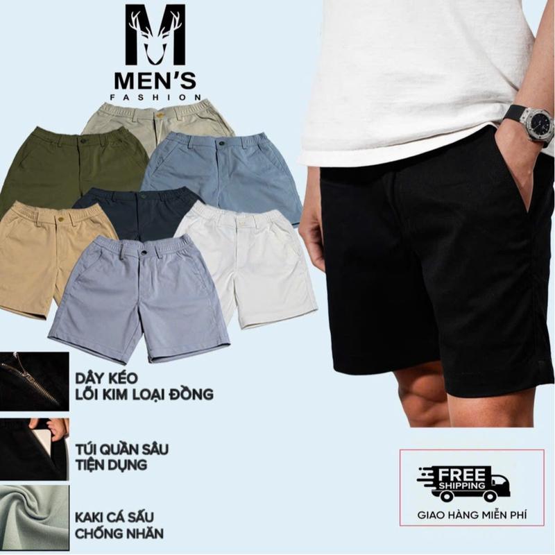 Quần Short Kaki short Basic Lưng Chun,  Vải Co Giãn Thoải Mái Có Khóa Kéo - Trẻ Trung quần short kaki nam Form Trên Gối