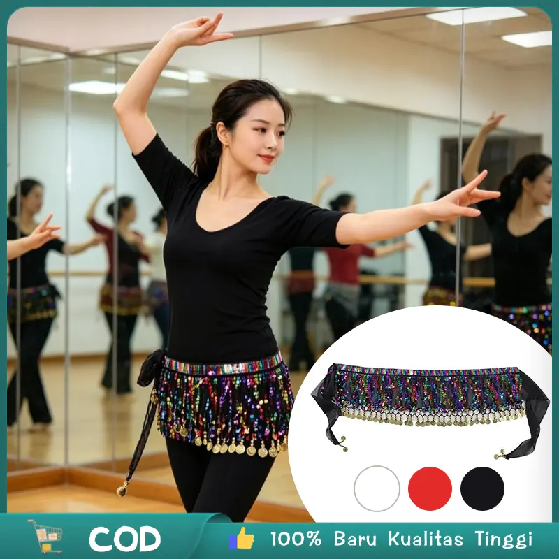 Selendang Hip Scarf Tari Perut Belt Belly Dance Coin Ikat Pinggang Belly Dance Belly Dance Hip Belt Aksesoris Senam Bohemia