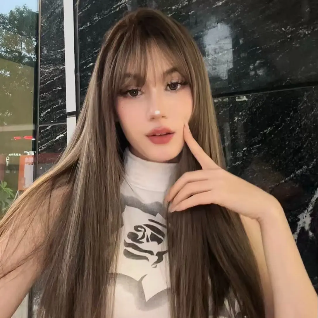 [dailywigirl] «Violetta» Brown Long Straight Hair with Milky Highlights Wig