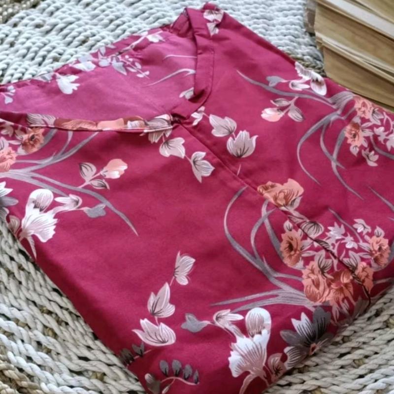 Gamis Katun Jepang Motif Bunga Busui Resleting Lengan Rempel Terdapat Tali Pinggang Dan Kantong Saku 3