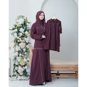 Little Porin Mahren Gamis Couple Mom And Kids Abaya Anti UV Baju Sarimbit Muslim Dewasa & Anak Polos Navy Kancing Aktif Busui Friendly