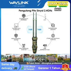 WAVLINK Outdoor N300 WiFi Extender -  AP/Repeater/Router, Sinyal Kuat 300Mbps 2.4G, Teknologi MIMO, 2x Antena Omni 7dBi Tahan Air IP67, Jangkauan Luas