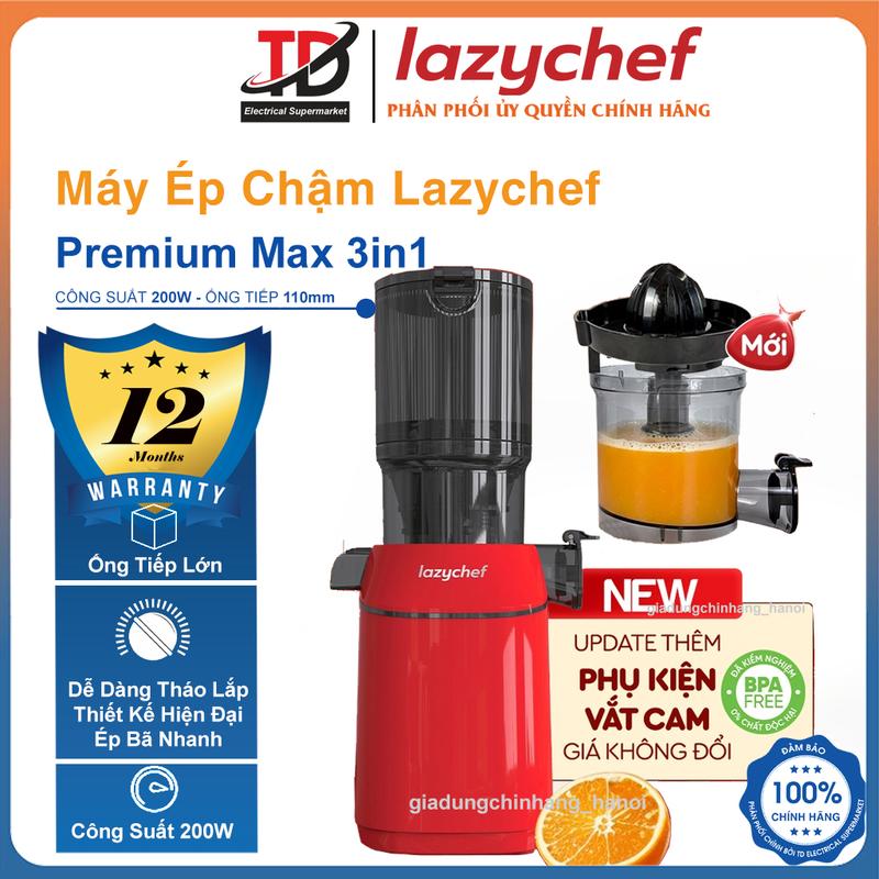 Máy Ép Chậm Lazychef Premium 3S LC-04ME, Ống Tiếp Rộng - Ép Kiệt - Dễ Tháo Lắp, Vận Hành Êm Ái, Hàng chính hãnġ
