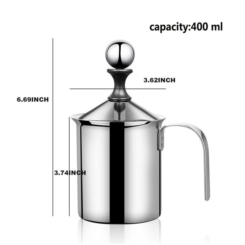 Product Introduction of 400/800ML Stainless Steel Milk Frother Double Mesh Milk Frother for Cappuccino Latte Milk Jugs Manual Coffeeware Kitchen Gadgets 20