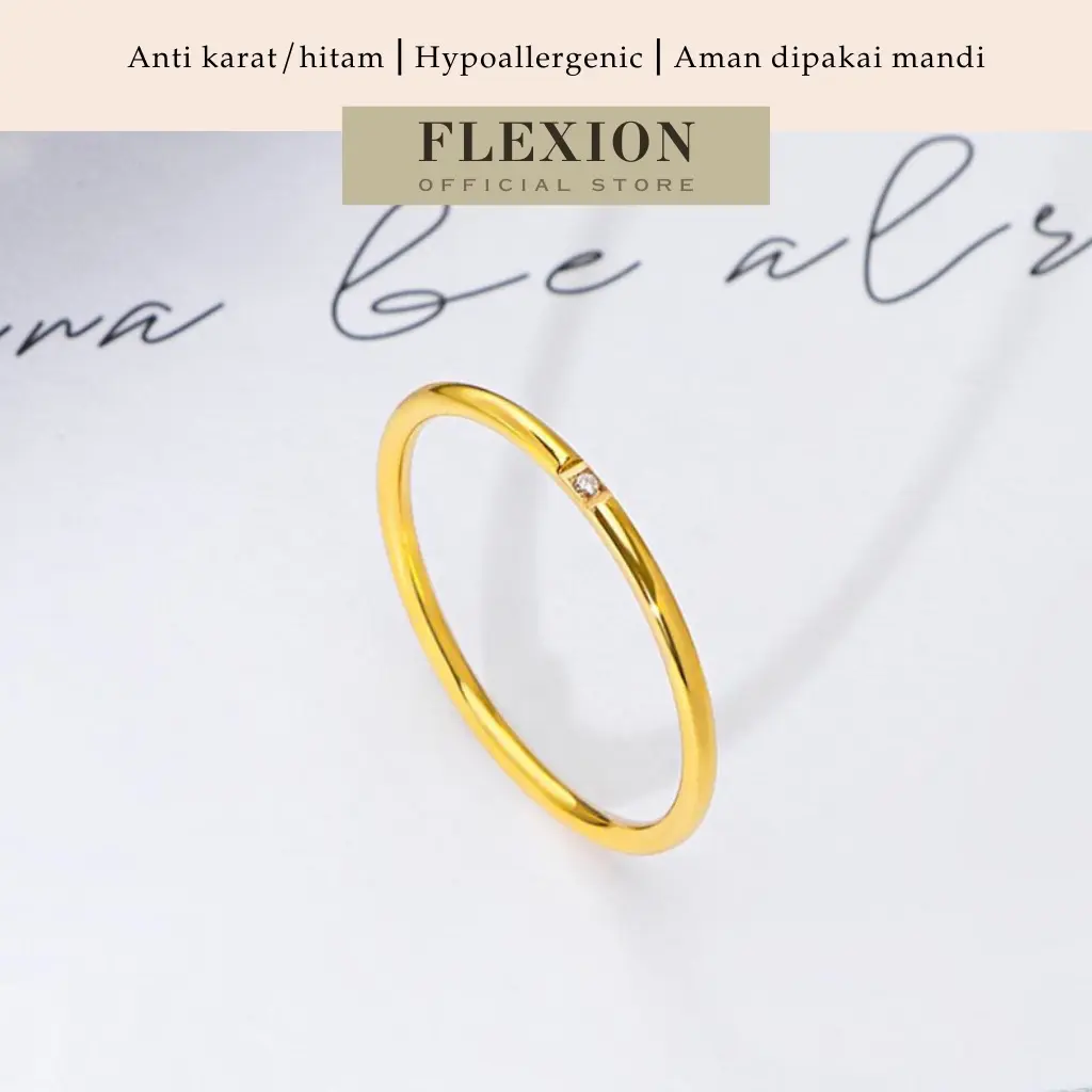 Flexion - Cincin Wanita Lava Titanium Anti Karat/Hitam/Luntur - Free Ring Adjuster - Aksesoris dan Perhiasan Fashion Korea Aesthetic Tipis - Stainless Steel 316L - 18K Gold Plated
