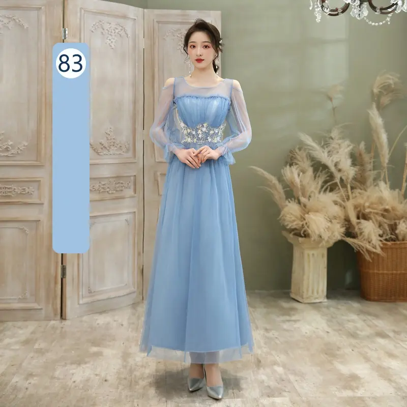 Gaun Pengiring Pengantin Mode Baru Perjamuan Gaun Malam Pengiring Pengantin Pernikahan MESH flower 3