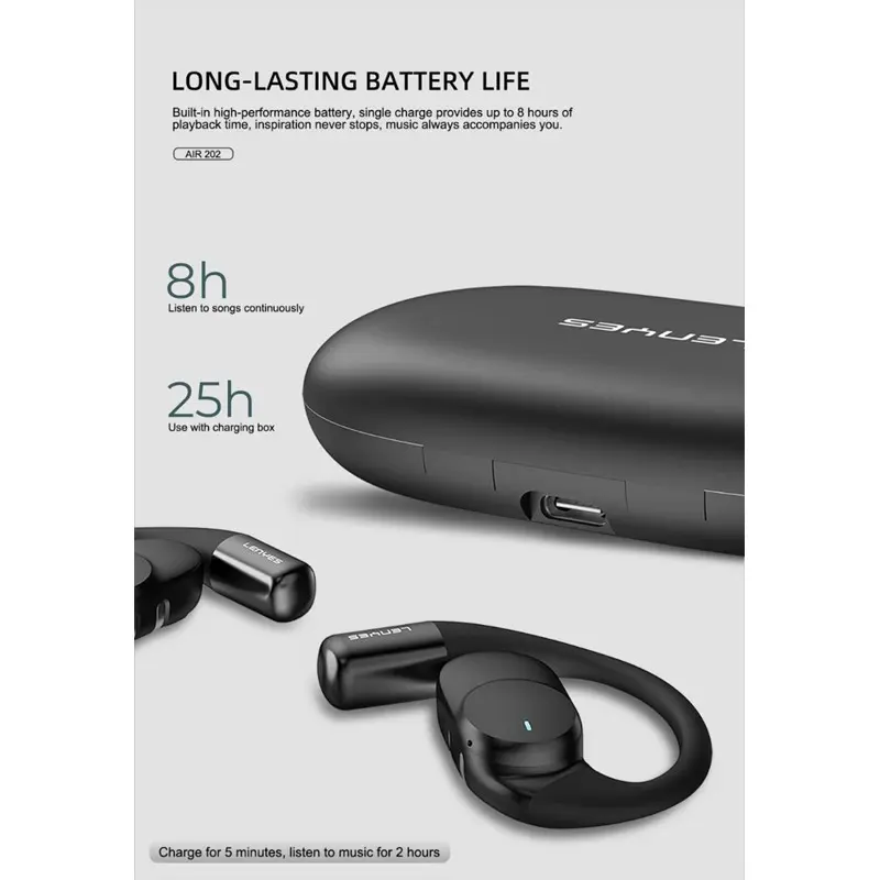 LENYES AIR 202 OWS Earphone Bluetooth 5.4 Headset IPX4 Waterproof Smart Touch TWS Earbuds Wireless 4
