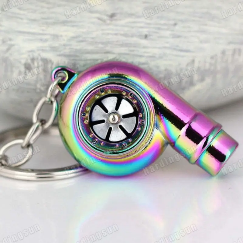 RAINBOW COLOR Auto Car Turbo Sleeve Whistle Turbo Keychain Spinning Turbine Key Chain Ring Keyring