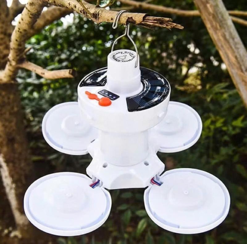 Bóng đèn tích điện 100W 4 cánh, đèn led siêu sáng, tiết kiệm điện năng - đèn năng lượng mặt trời có thể đóng mở