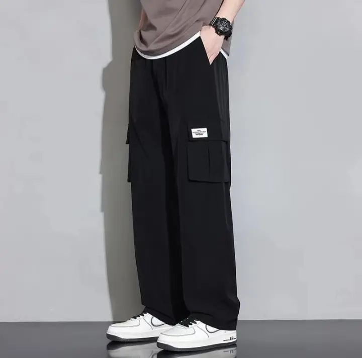 Celana Cargo Pria Big Size  Korean Style Cargo Pants Oversize Celana Banyak Kantong Pria Celana Hitam Baru 2024 Celana Pria Jumbo Pinggang Karet Celana Cargo Celana Panjang Cowok Celana Pria Keren Hitam Kain Best Seller Gramasi 220 Sangat Tebal Casual 3
