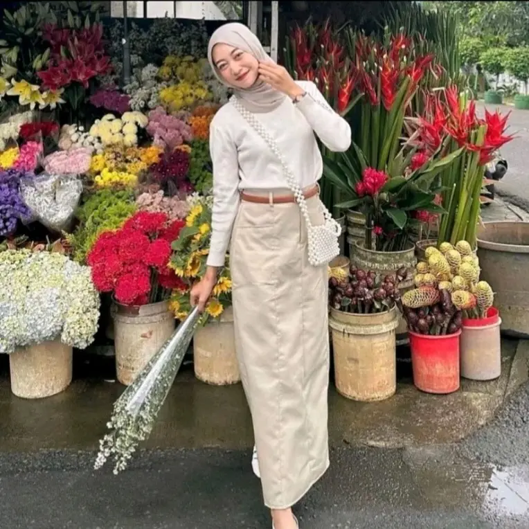 Rok wanita Abg paspol  Drill skirt Madonna Korea style Panjang Dewasa Bawahan Casual Nyaman Formal
