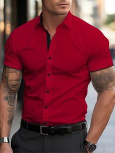 Camisa de hombre para verano con diseño patchwork, estilo casual de negocios versátil, diseño en bloques de color, corte entallado, apta para todas las estaciones, patrón liso