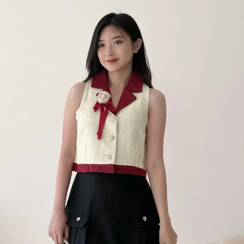 LILO Brie Top | Vest Top Baju Crop Two Tone Tweed Atasan Korea Bros Pita 0