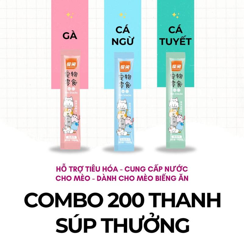 Combo 200 thanh súp thưởng cho mèo, súp thưởng dinh dưỡng cho mèo, súp thưởng shizuka thanh 15gr