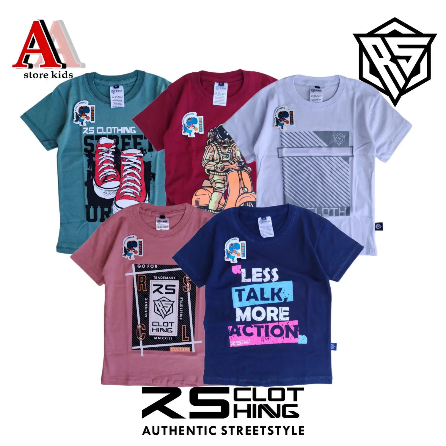 Paket 5 Pcs Kaos Distro Anak / Baju distro anak laki laki dan perempuan Bahan Katun usia 4-14 tahun Fashion