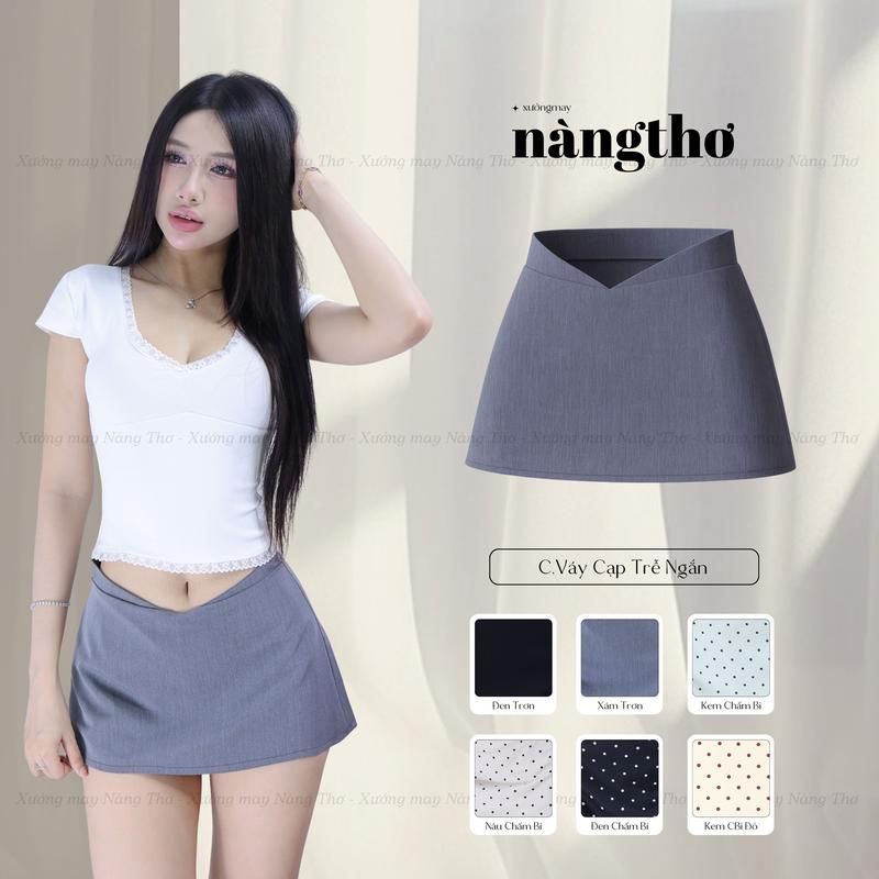 902 Quần Váy Cạp Trễ Y2K Mini Skirt Có Quần Bảo Hộ Chất Linen