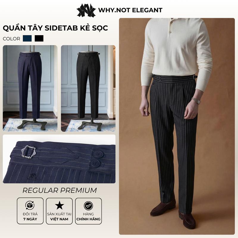   WHY.NOT  Quần Âu Nam Kẻ Sọc Sidetab Quần Tây Nam Sidetab Đen Quần Âu Nam Baggy Màu Xanh Khuy Kéo 2 Bên - 2 Màu Hottrend quà tặng nam 19 11 quần tây nam quần nam quần ống rộng đẹp nam quà tặng các bạn nam quần âu đẹp cho nam 