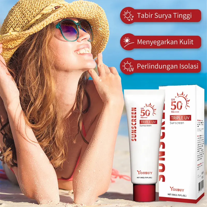 【COD】YouBuy BPOM Sunscreen SPF 50+ PA++++ Sunscreen 50g untuk perawatan muka berminyak berjerawat dan mencerahkan wajah with ceramide 3