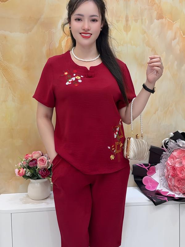 B12 Bộ Đồ Trung Niên Shop Mẹ Đẹp Quần Lửng Áo Cộc Chất Đũi Hàn Mềm Mịn Mát Thấm Hút Mô Hôi Không Nhăn Không Mất Không Kén Dáng