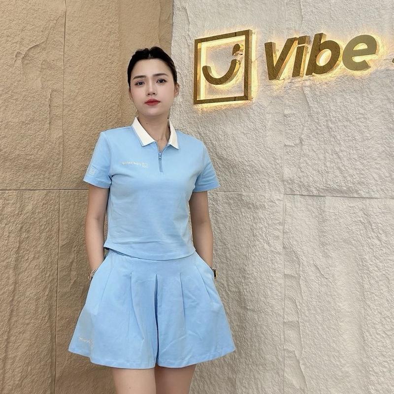 Set thời trang nữ VIBE VBB004 – Áo thun tay ngắn cổ kéo khoá phối chân váy ngắn, chất cotton mềm mát