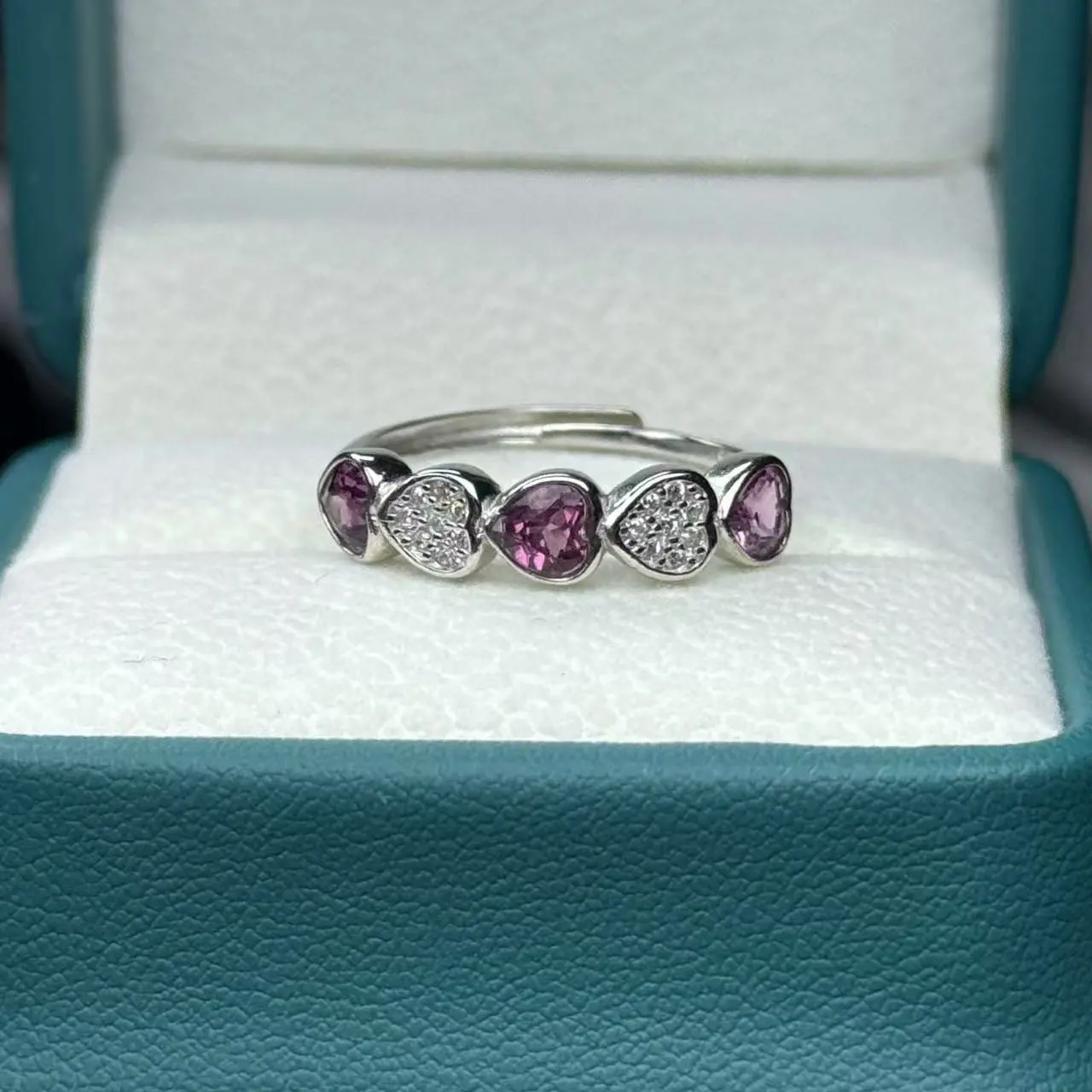 S925 silver garnet love ring