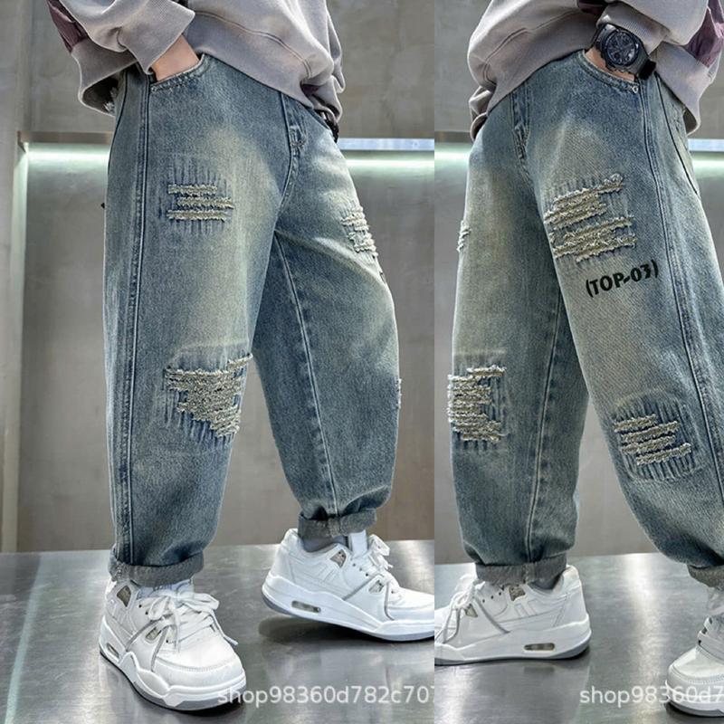 6609 . Quần Jeans Thêu + Rách phom becghi 15-63KG Boy Năng Động Cho Bé Trai - Chất Liệu Jean Đứng Fom