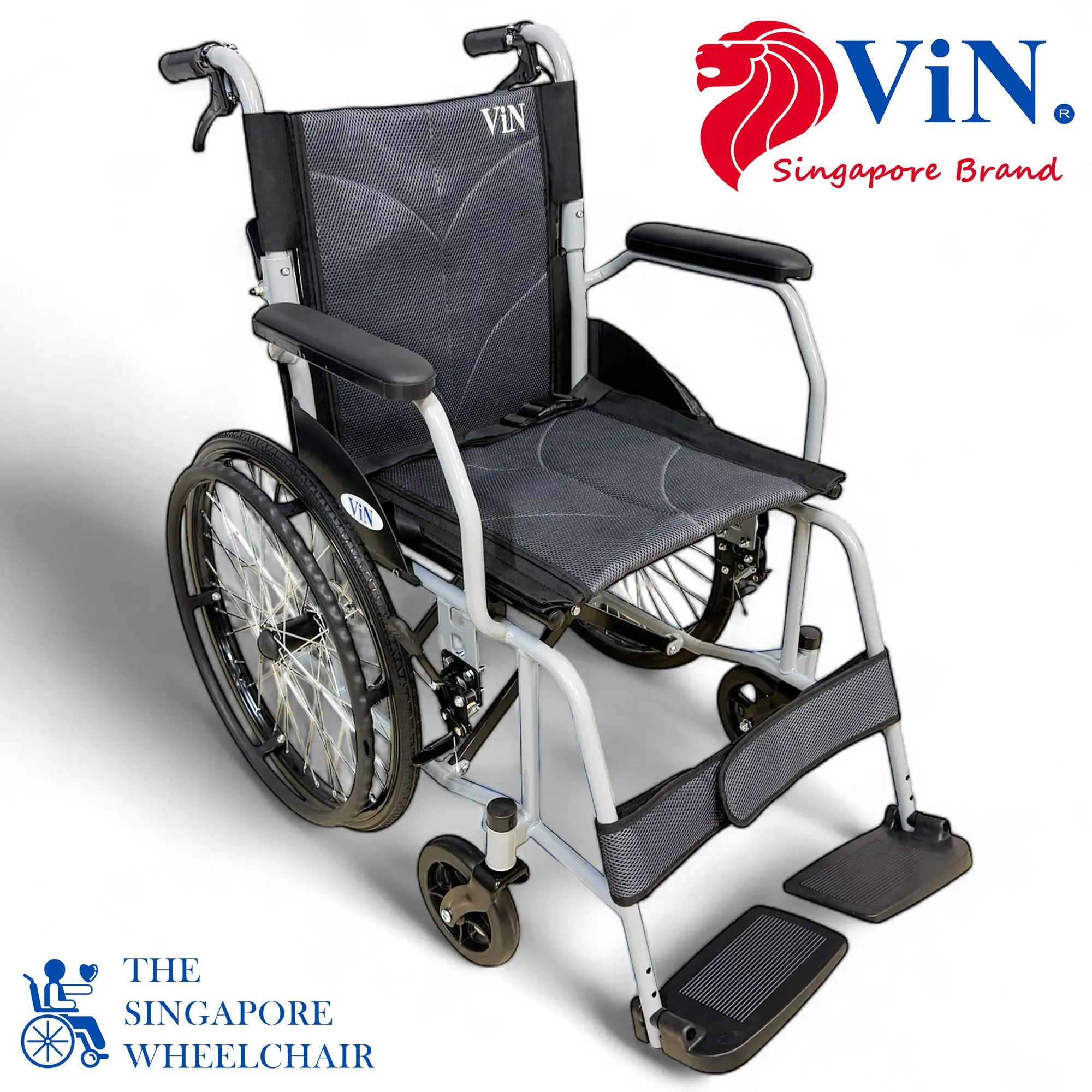ViN-11A Lightweight Wheelchair Hold 100 kg | Hold Weight 11.5 kg | Seat Width 18 Inches / 45 cm Foldable Pushchair for Elderly Portable and Compact for for Car Boots