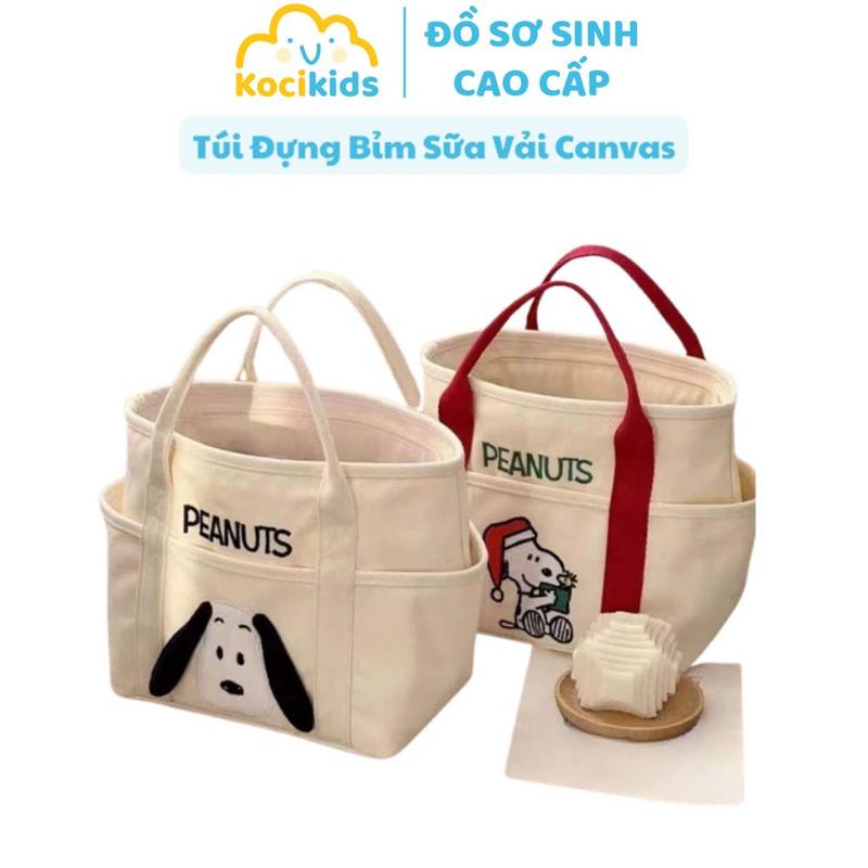 Túi đựng bỉm sữa cho bé, túi xách vải Canvas thêu họa tiết hoạt hình dễ thư