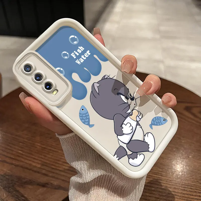 Casing Hp VIVO Y20 Y20s Y20i Y20T Y12s Y12a Y30G Y11s Case ponsel pola kucing dan tikus paket lengkap Anti Drop warna hitam dan putih pelindung silikon Softcase Kesing