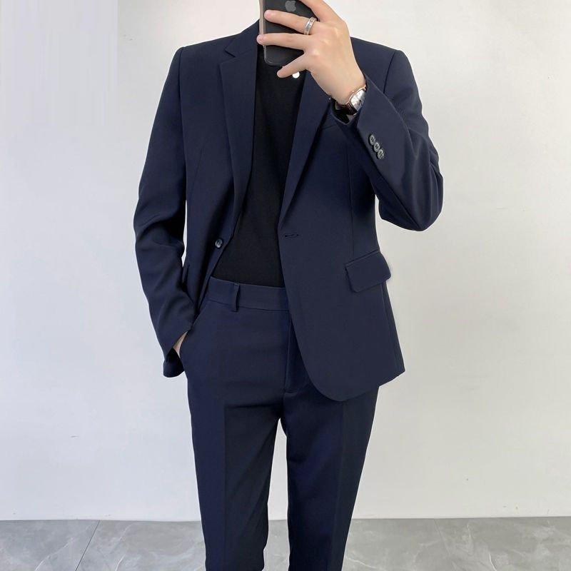 Áo Vest Nam đẹp cao cấp, màu xanh than kiểu áo balazer, thiết kế mẫu Hàn Quốc kiểu dáng cho người Việt mình, Cotton Ôm gọn A2 Thun Pants Áo Khoác Tay Dài Menswear Jean Có Túi Quần Sơ Mi Có Cổ vest