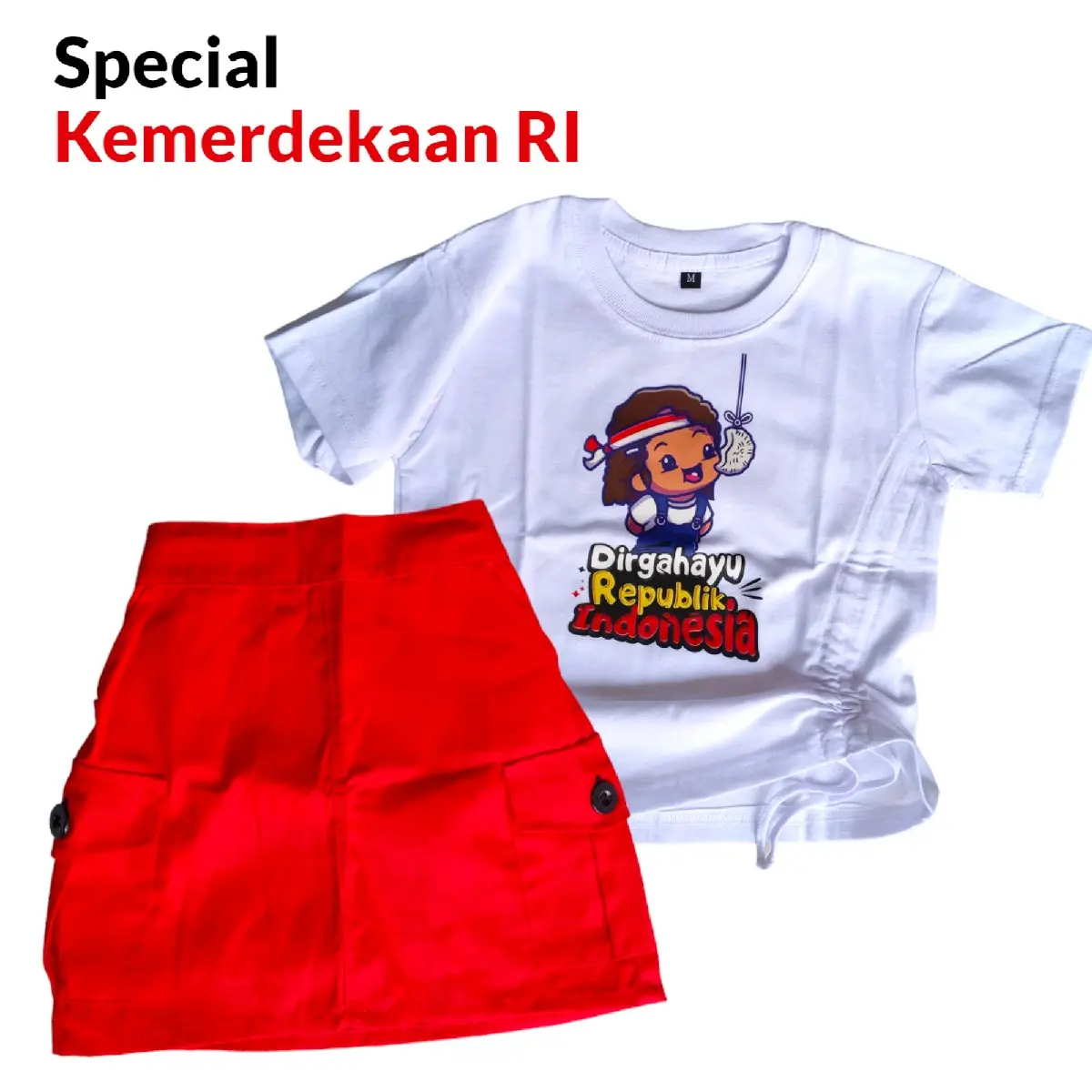 Rok Setelan Special kemerdekaan RI Rok cargo Crop tali 1-8 tahun