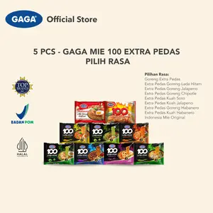 5 PCS - GAGA Mie 100 Extra Pedas Pilihan Rasa - Mie Jadul, Chipotle, Lada Hitam, Jalapeno, Habanero