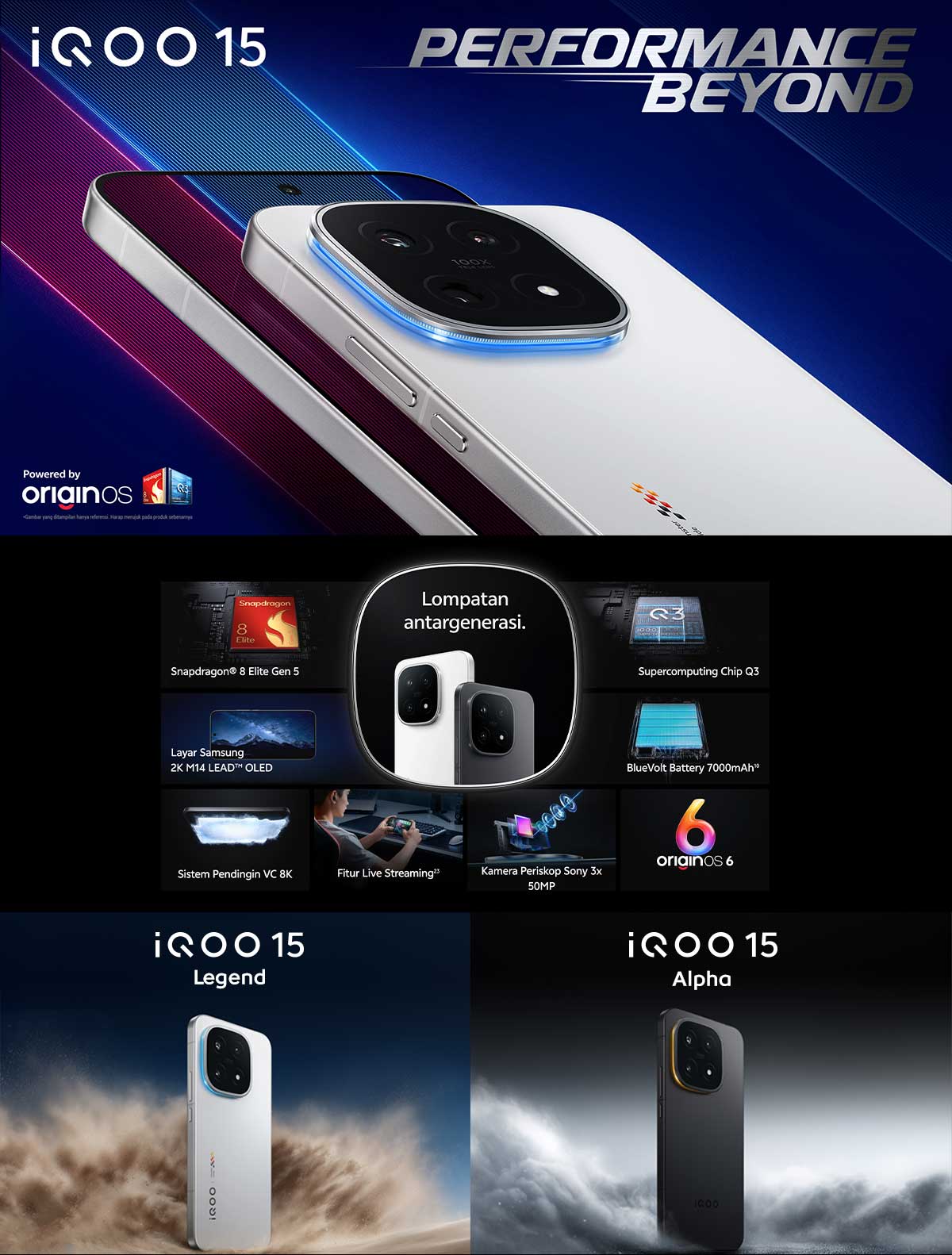 [NEW LAUNCH] vivo iQOO 15, 1st Snapdragon 8 Elite Gen 5, 8K VC Cooling System, 144Hz AMOLED Display, 50MP Sony Telephoto Camera, 7000mAh Battery + 100W FlashCharge, 40W Wireless Charging, eSIM, IP68+IP69