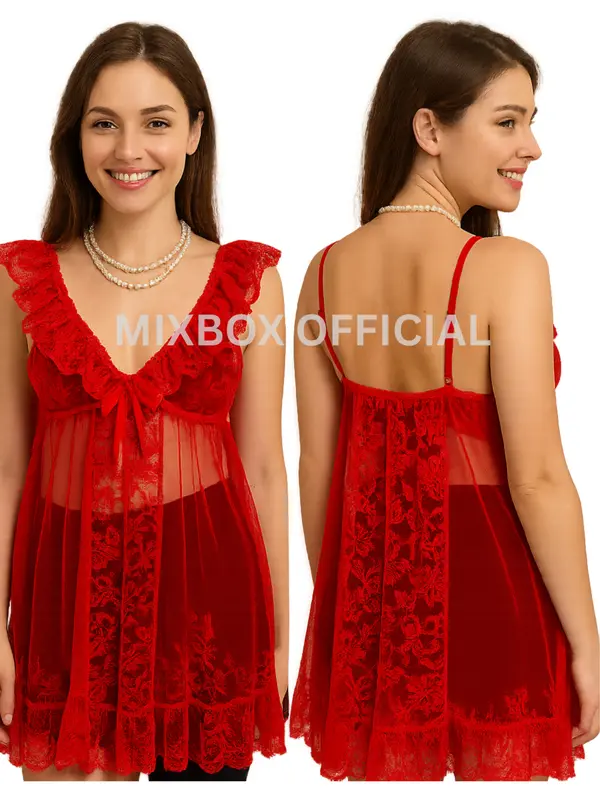 Mixbox Dress Dinas Malam Full Brukat Lace Lingerie V Neck Jumbo Terbaru LD 130 - Susan 6