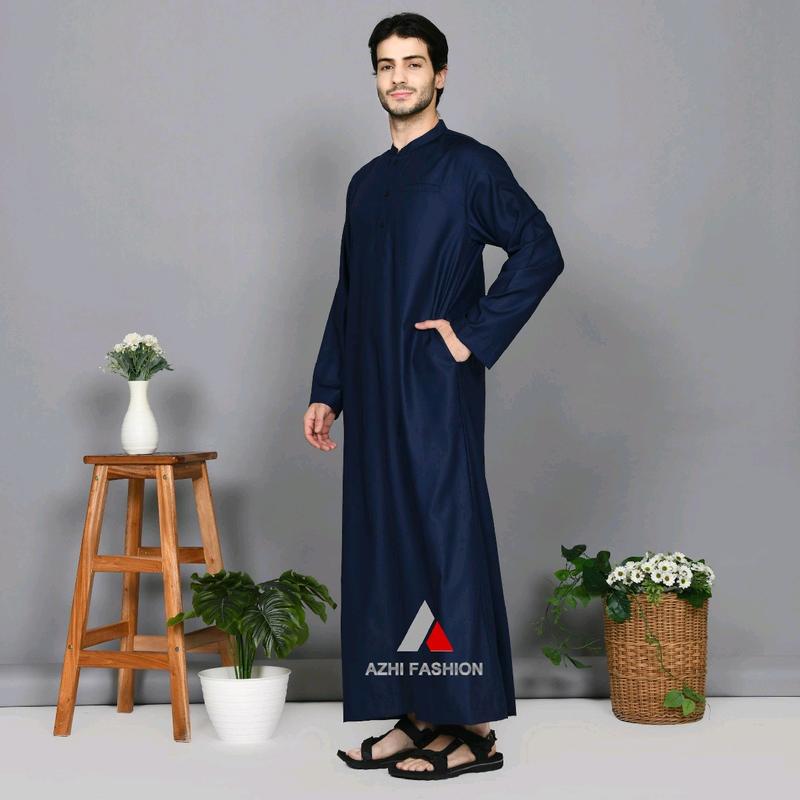 Jubah Pria Dewasa Lengan Panjang Polos Toyobo Gamis Muslim Katun Hitam 3
