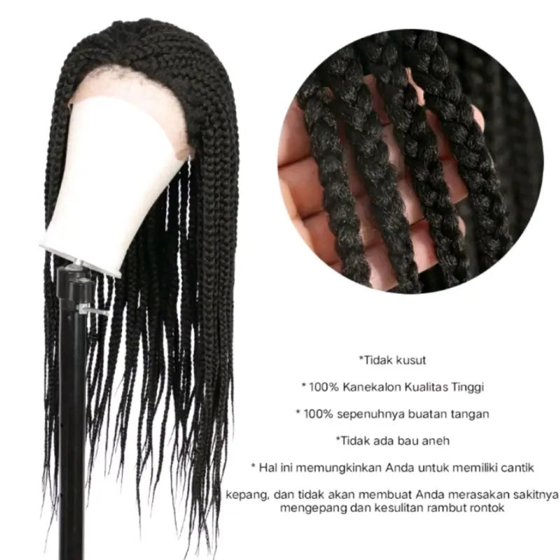 Wig Wanita Rambut Kepang Panjang Model Wanita Amerika Afrika Wig Wanita Lace Front Kepang Panjang 70 Cm 7