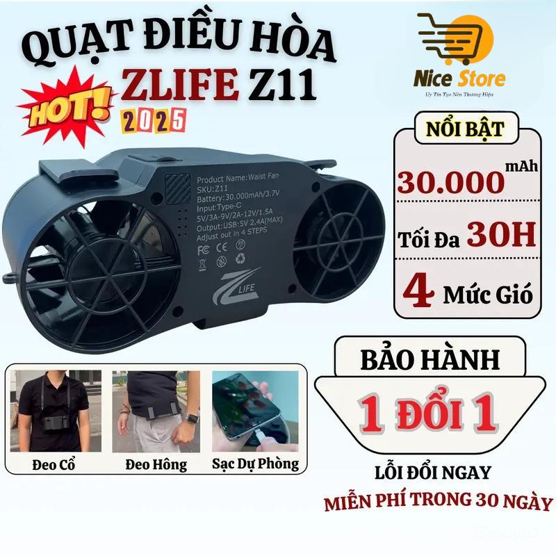 Quạt Điều Hòa Đeo Thắt Lưng Đeo Cổ, Quạt Sạc Tích Điện Z11 Siêu Mát, Pin Trâu 30.000mah, Hoạt Động Tới 40 Giờ, 4 Cấp Độ Gió Phù Hợp Cho Người Làm Việc Ngoài Trời, Đi Du Lịch, Cắm Trại, Mất Điện Cực Kỳ Tiện Lợi