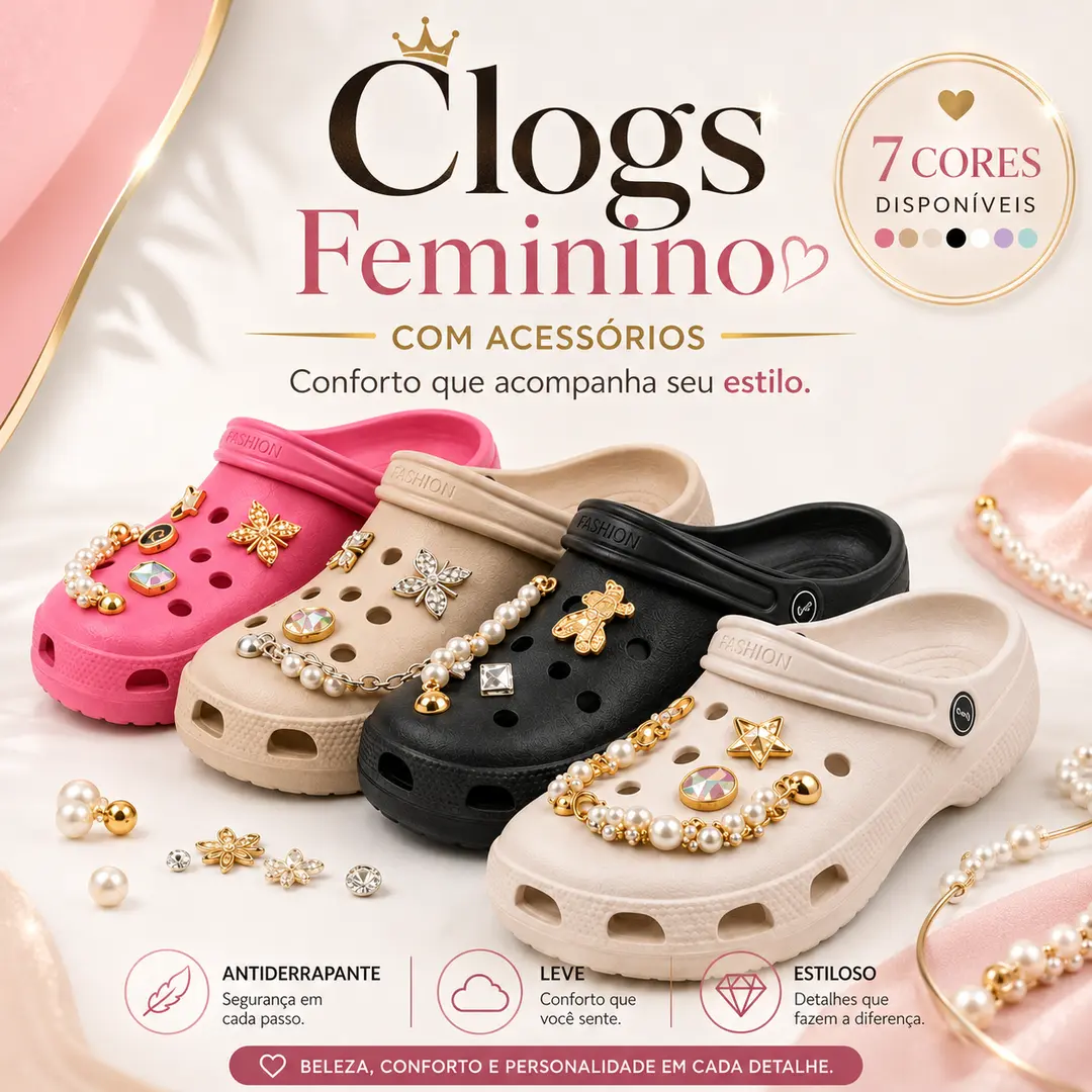 Sandália Clog Feminina com Pérolas e Strass, Leve e Confortável, Antiderrapante, Material Macio, Estilo Casual, Para Casa, Rua, Praia, Verão