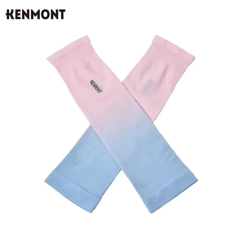 KENMONT 1 Pair Gradient Color Arm Sleeves Cooling UV Sun Protection Sports Compression for Children UPF 50+ Cycling Arm Covers Unisex