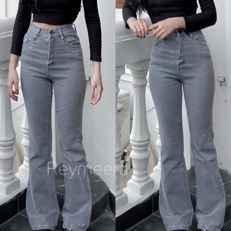 Celana Hightwaist Cutbray Jeans Wanita  Panjang Strecth Denim Kekinian Keren 4