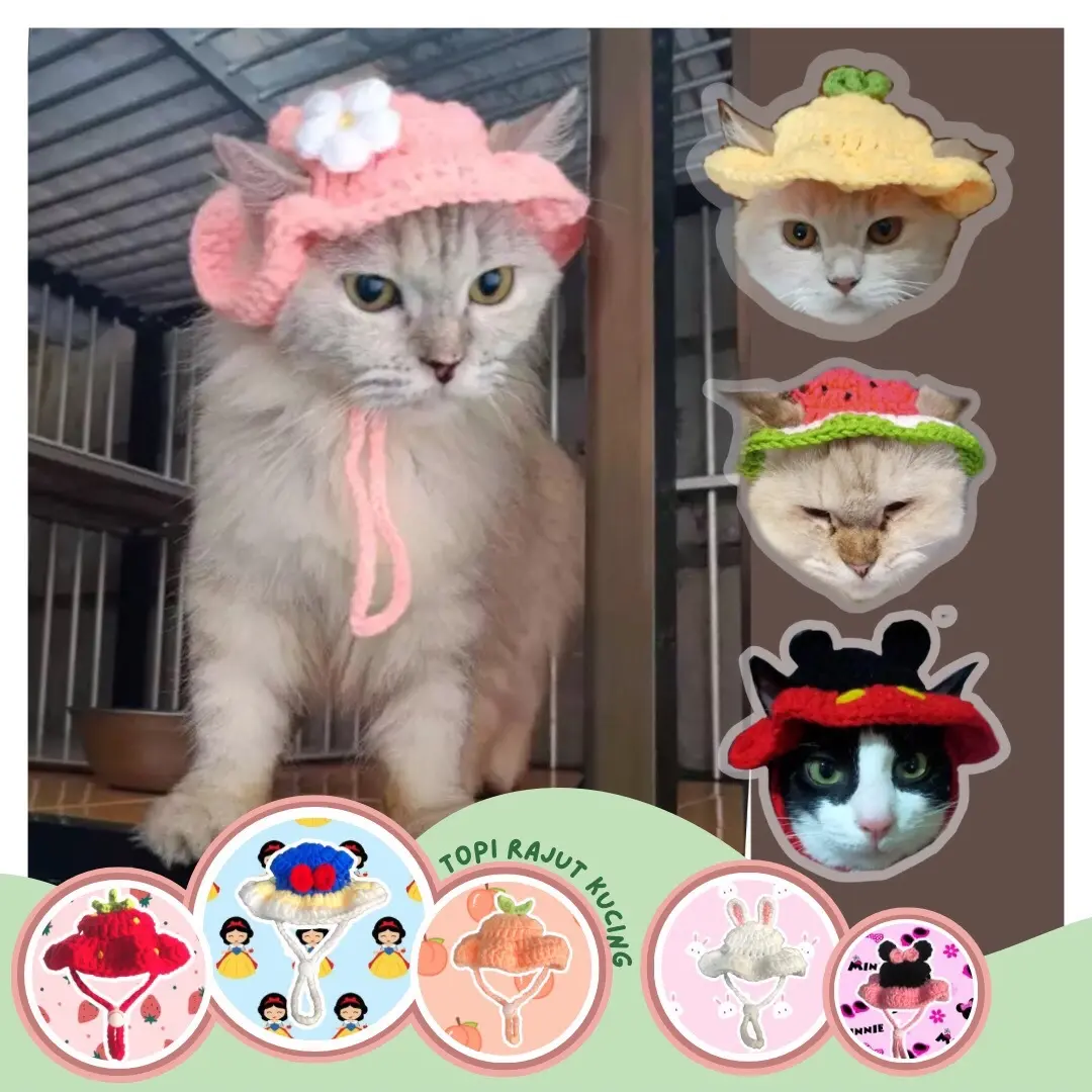CUSTOM BUCKET HAT UNTUK KUCING TOPI RAJUT KUCING LUCU CUSTOM TOPI KUCING