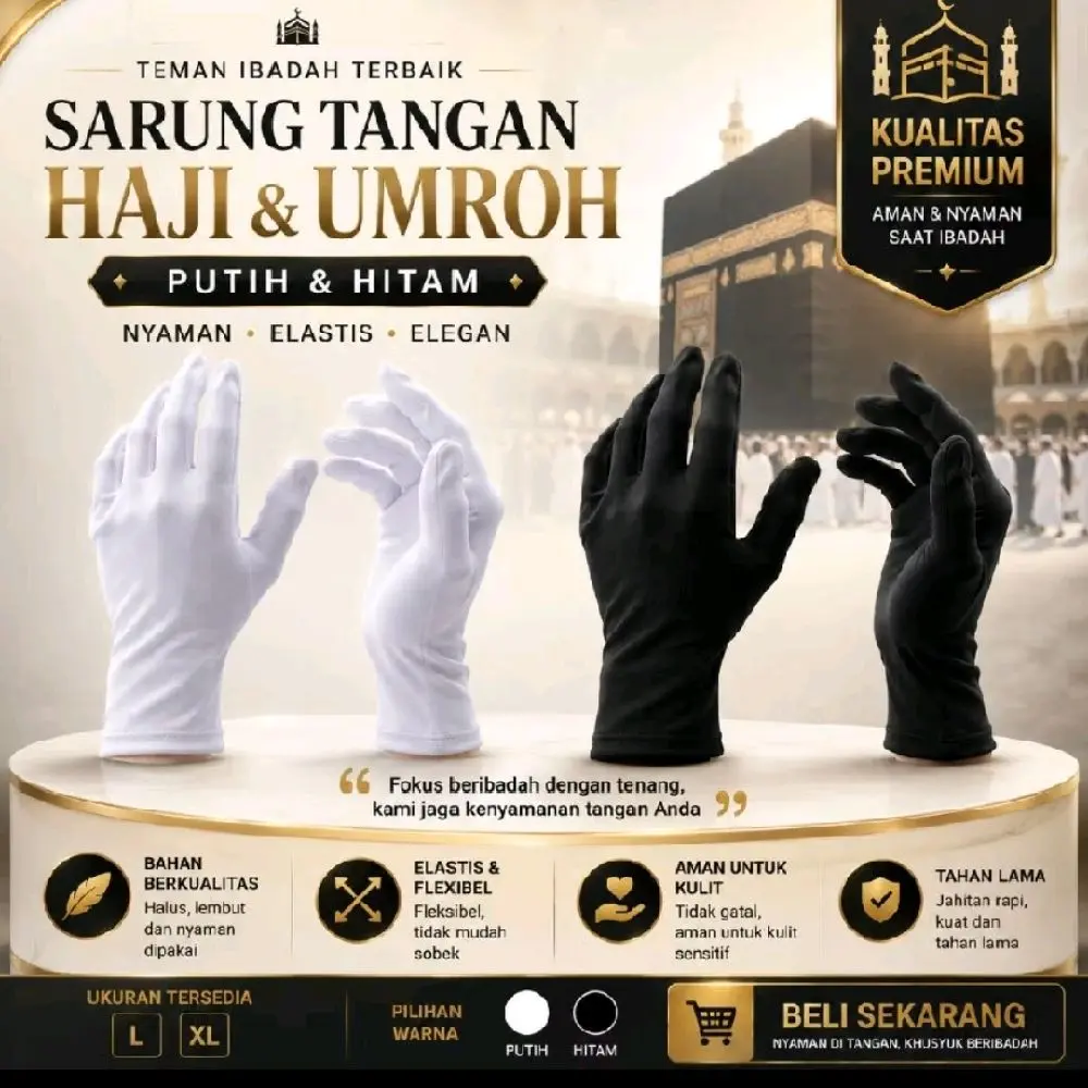 SARUNG TANGAN HAJI UMROH - SARUNG TANGAN MUSLIMAH - SARUNG TANGAN HAJI PUTIH - SARUNG TANGAN UMROH PUTIH - SARUNG TANGAN HITAM