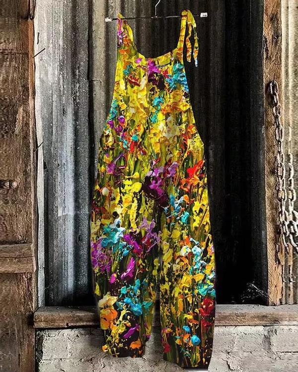 Product Introduction of 2024 new fashion trend women's summer bohemian casual comfortable sweet street jumpsuit new printed 3D printed loose lace up jumpsuit overalls women's plus size s-5XL 4