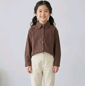 KEMEJA ANAK PEREMPUAN 1-12 TAHUN MOTIF SALUR BAJU KEMEJA LENGAN PANJANG OVERSIZE KOREAN STYLE BAHAN SEMI WOLL