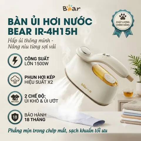 Bàn Ủi Hơi Nước Bear IR-4H15H, Công Suất 1500w - Tay Cầm Xoay 180 Độ, Bảo Hành 18 Tháng