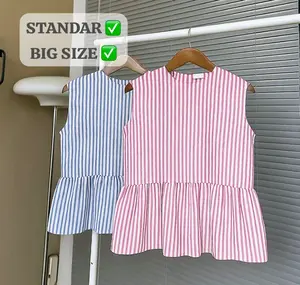 LBITZ - Amora Vest Inner Peplum Top Inner Cardigan Stripe Blouse Top Balon Korean Style Atasan Wanita Casual Rompi Katun Panjang LBITZ - Amora Vest Inner Peplum Top Inner Cardigan Stripe Blouse Top Balon Korean Style Atasan Wanita Casual Rompi Katun Panjang